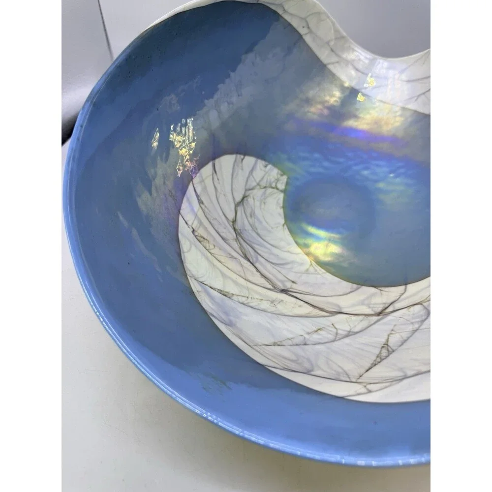 VTG Murano Italian Art Glass Bowl Sea Shell XL 21” Folded Fornace Ferro RARE